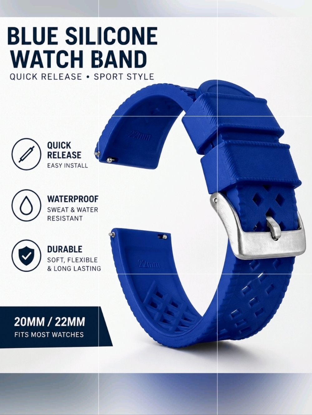 Barton Blue Silicone Watch Band 18mm Quick Release Sport Strap Waterproof